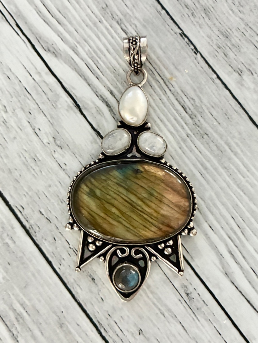 Labradorite Moonstone Pearl Pendant 925 Bali